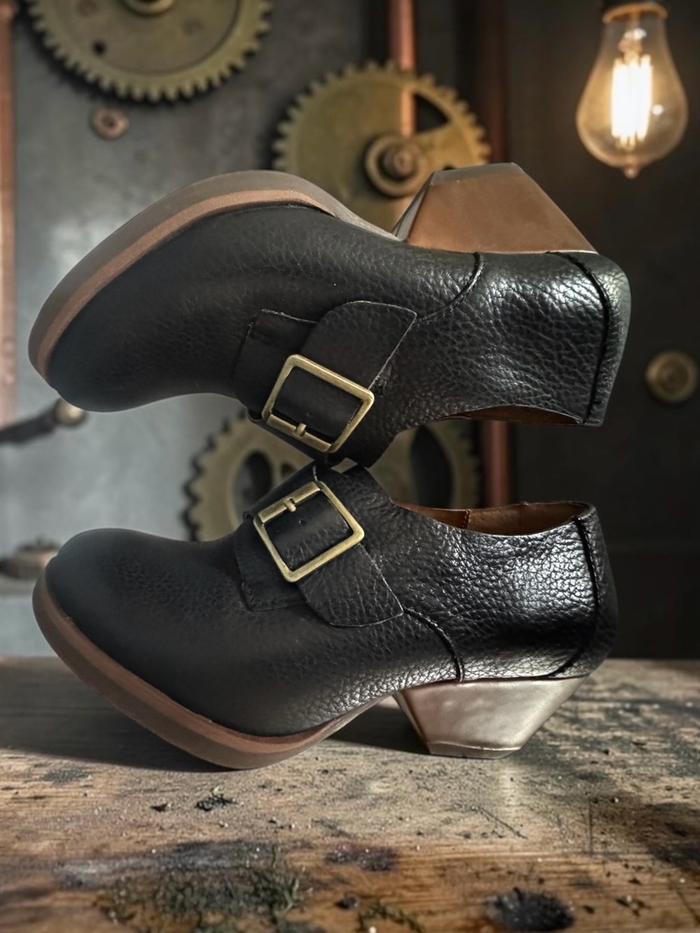 Korks by Kork-Ease Nanda Black Pebbled Leather Monk Strap Booties